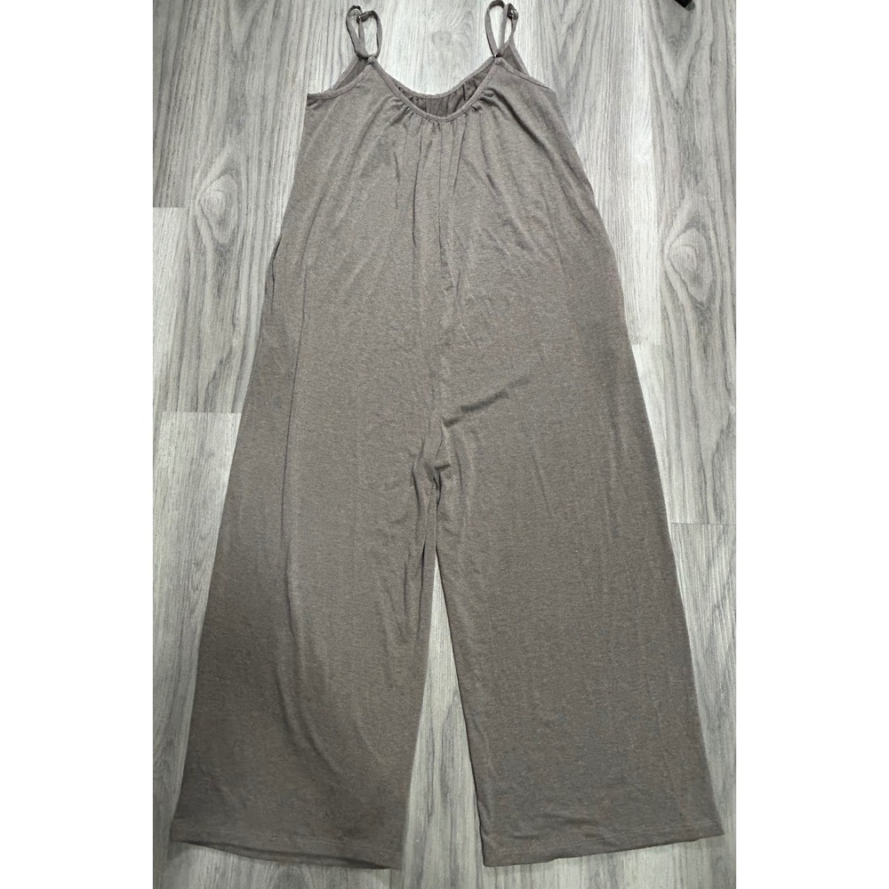 Womens Taupe Wide Leg comfy Jumpsuit Size Pockets Relaxed Fit boho hotshot like
